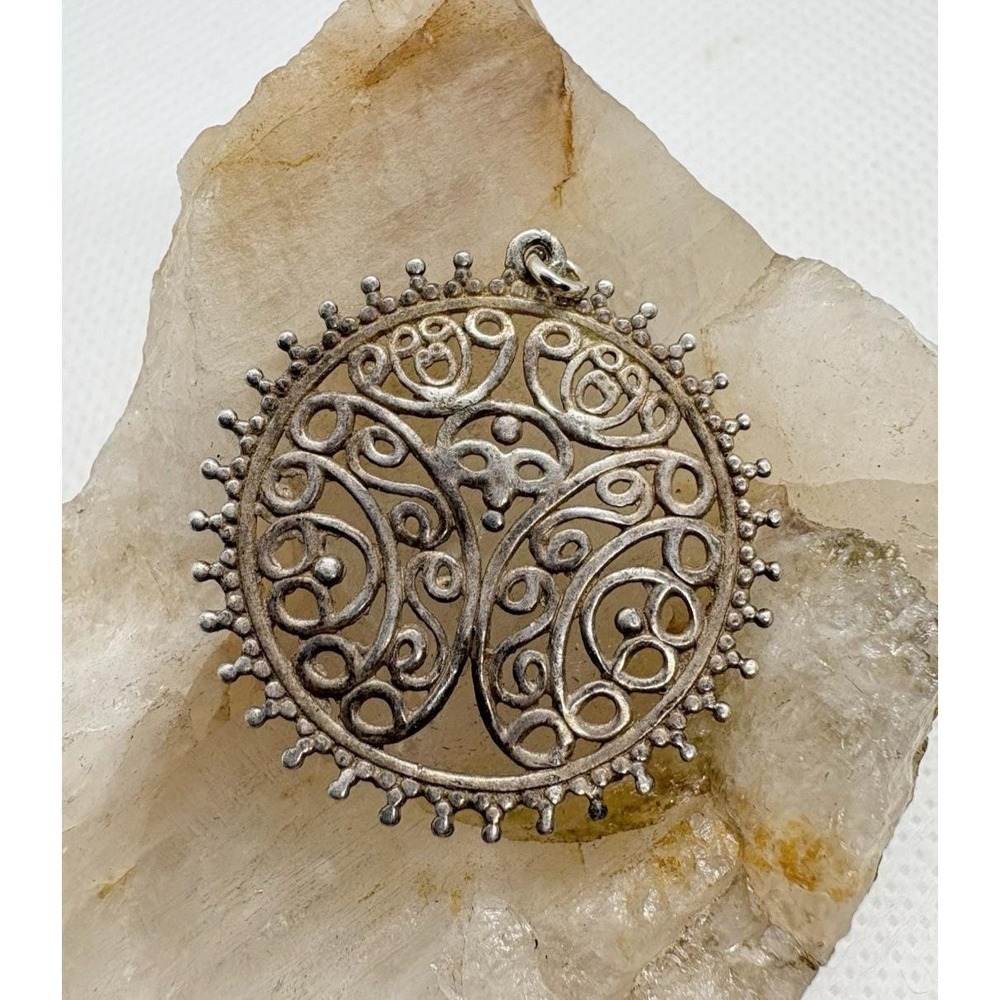Vintage Thai Sterling Silver Tree of Life Pendant Filigree 925 K‎ Thailand Boho